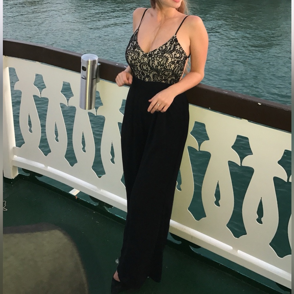 Black Lace Bodice Jumpsuit - Elegant Evening Wear